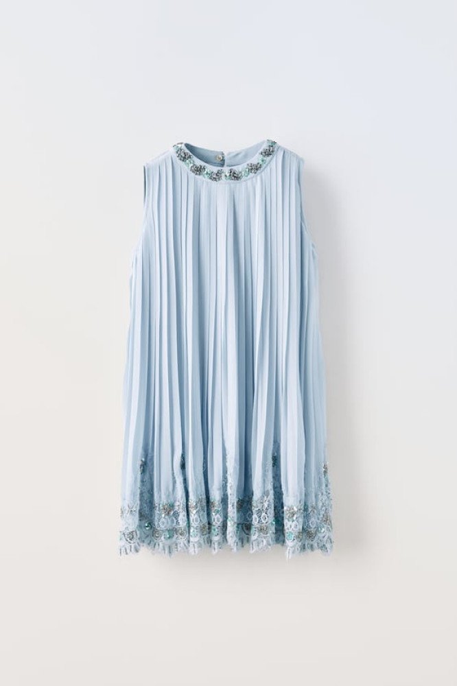 BEADED PLEATED DRESS